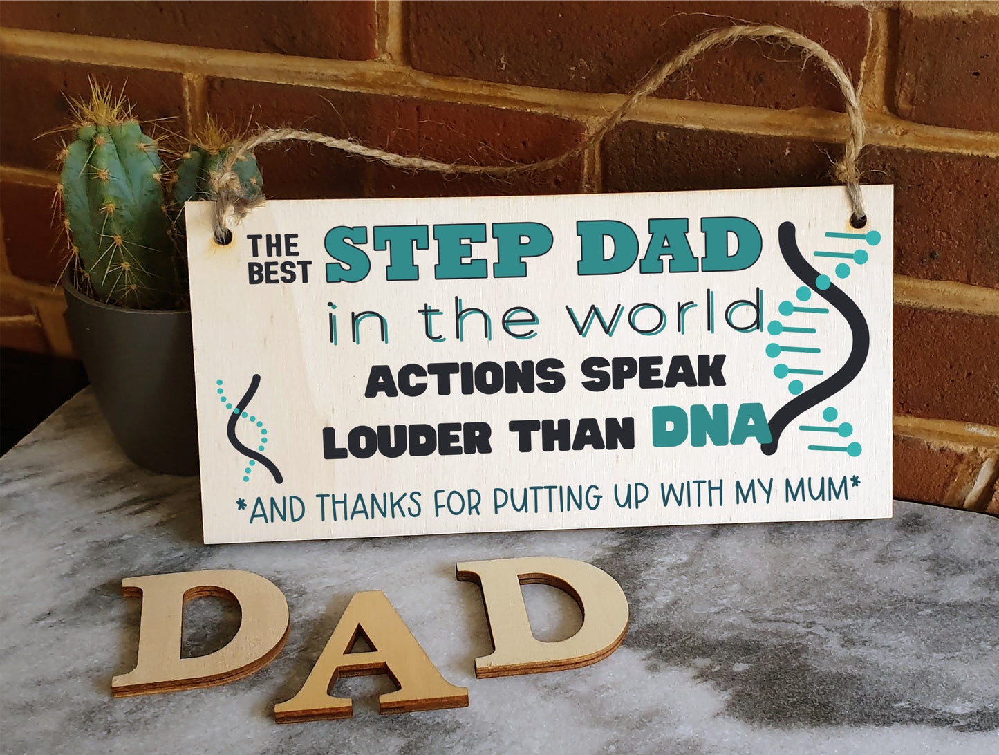 Handmade Wooden Hanging Wall Plaque Step Dad More than DNA Funny Novelty Sign Father's Day Gift Man Cave Office