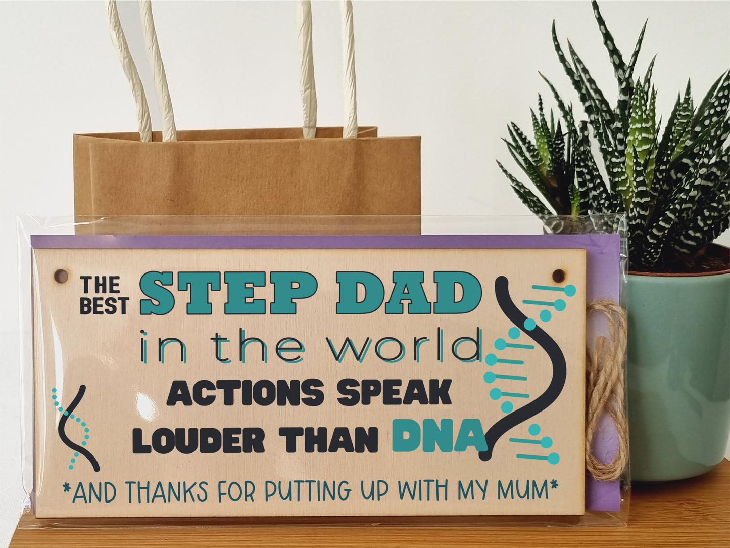 Handmade Wooden Hanging Wall Plaque Step Dad More than DNA Funny Novelty Sign Father's Day Gift Man Cave Office