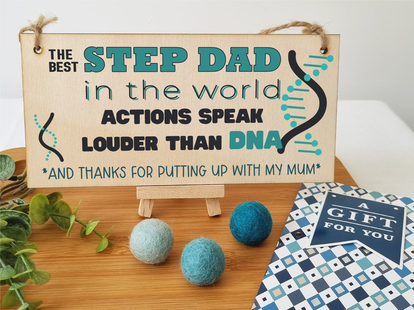 Handmade Wooden Hanging Wall Plaque Step Dad More than DNA Funny Novelty Sign Father's Day Gift Man Cave Office