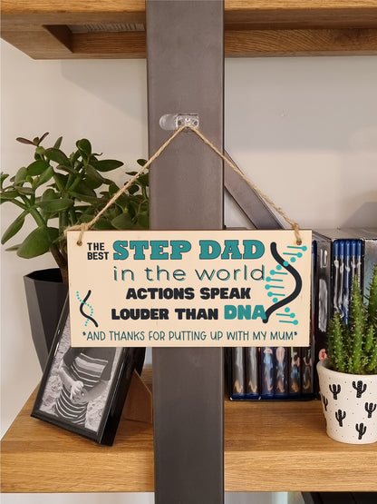 Handmade Wooden Hanging Wall Plaque Step Dad More than DNA Funny Novelty Sign Father's Day Gift Man Cave Office