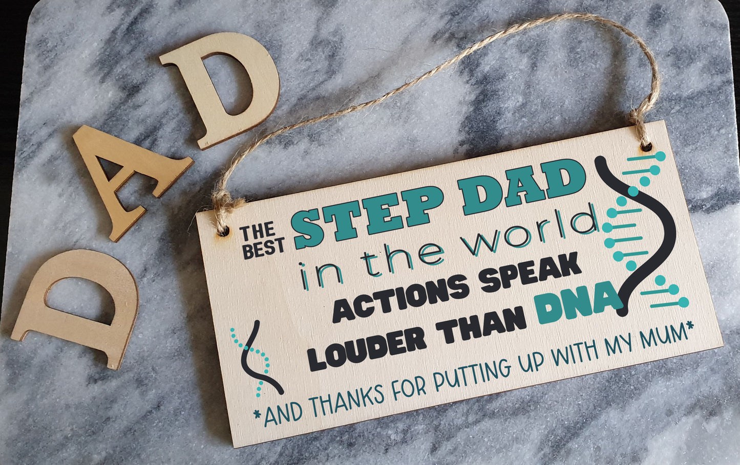 Handmade Wooden Hanging Wall Plaque Step Dad More than DNA Funny Novelty Sign Father's Day Gift Man Cave Office