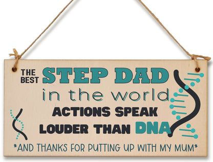 Handmade Wooden Hanging Wall Plaque Step Dad More than DNA Funny Novelty Sign Father's Day Gift Man Cave Office