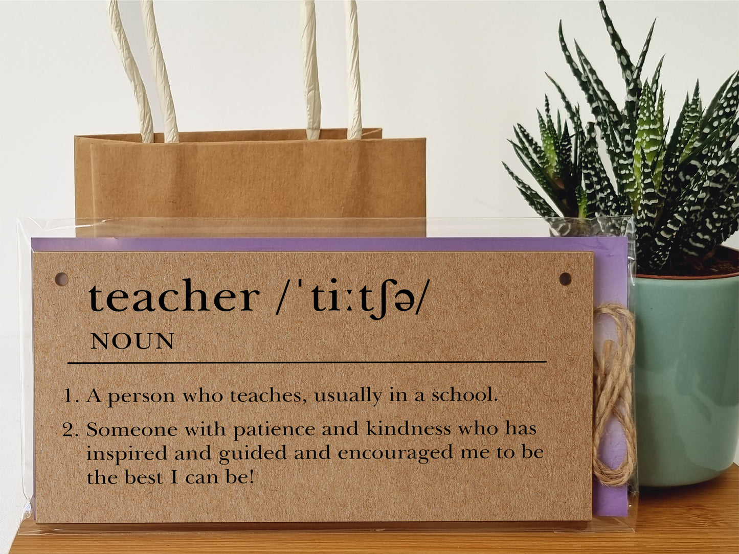 Handmade Wooden Hanging Wall Plaque Teacher Noun Dictionary Definition Patience Kindness End of School Term Gift