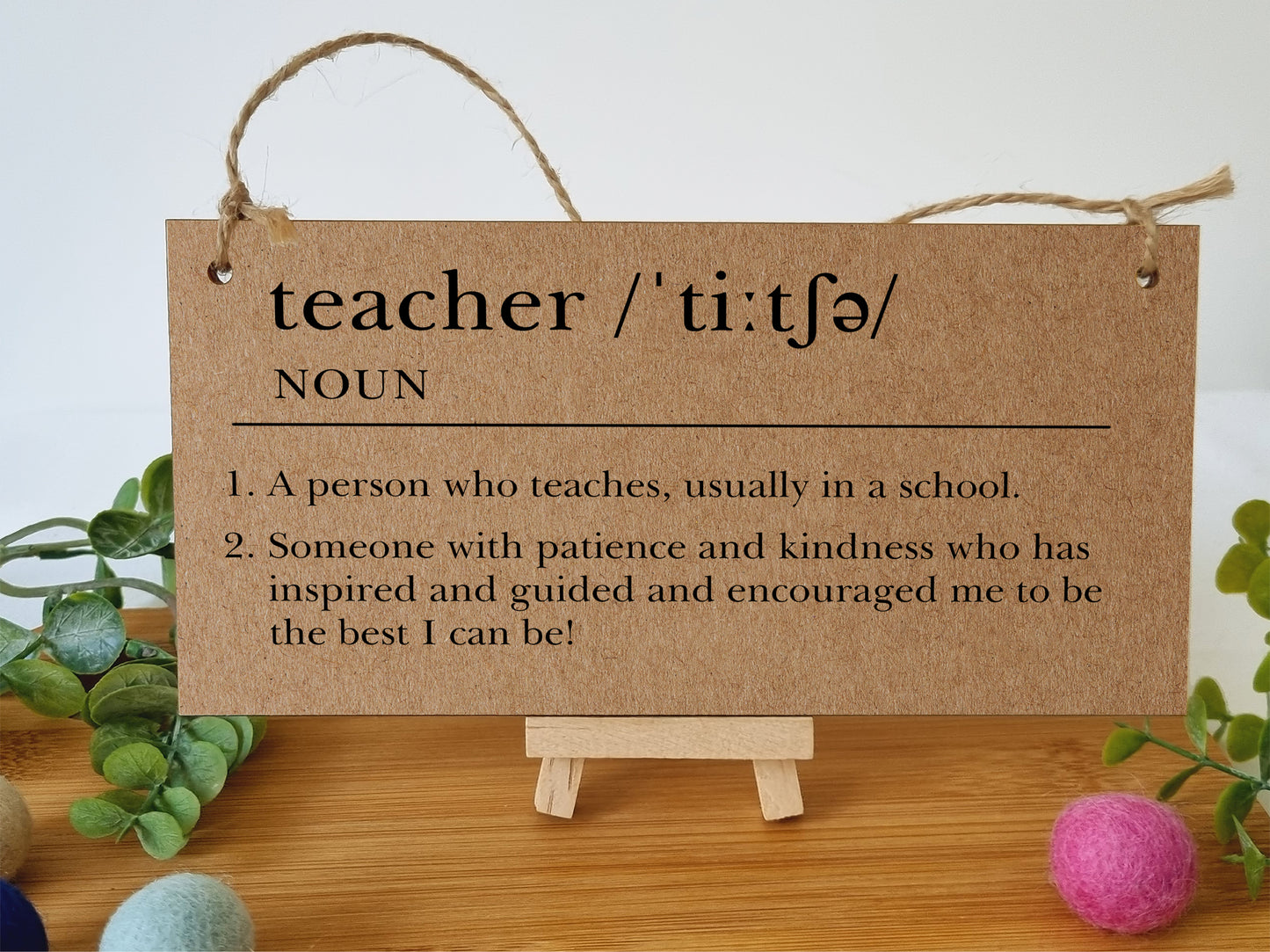 Handmade Wooden Hanging Wall Plaque Teacher Noun Dictionary Definition Patience Kindness End of School Term Gift