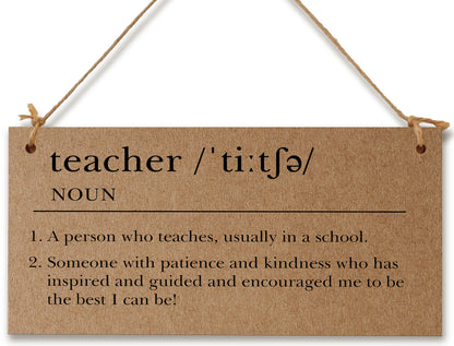 Handmade Wooden Hanging Wall Plaque Teacher Noun Dictionary Definition Patience Kindness End of School Term Gift