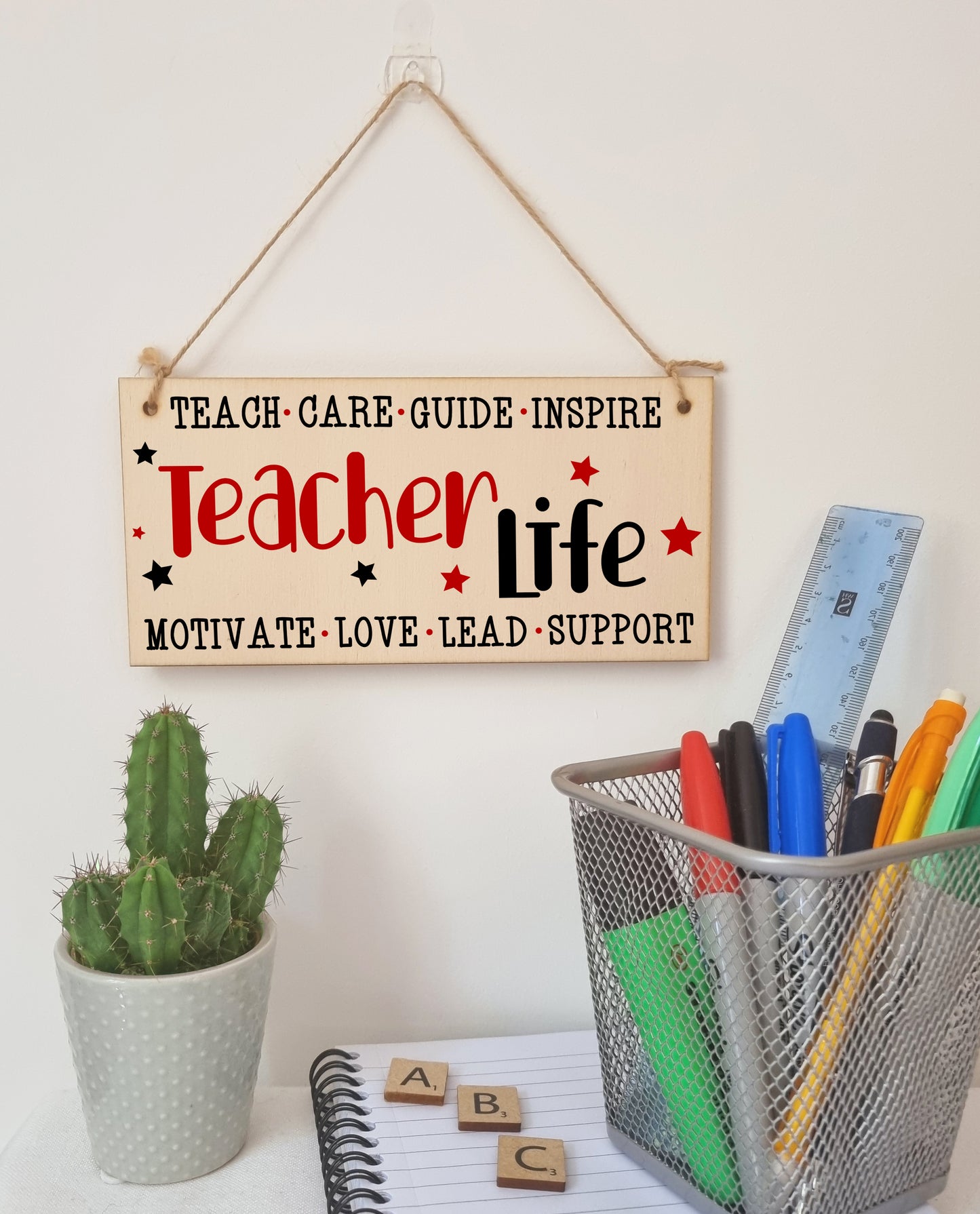 Teacher Life Love Support Guide Inspire Handmade Wooden Hanging Wall Plaque Gift Teacher Teaching Assistant End of Term