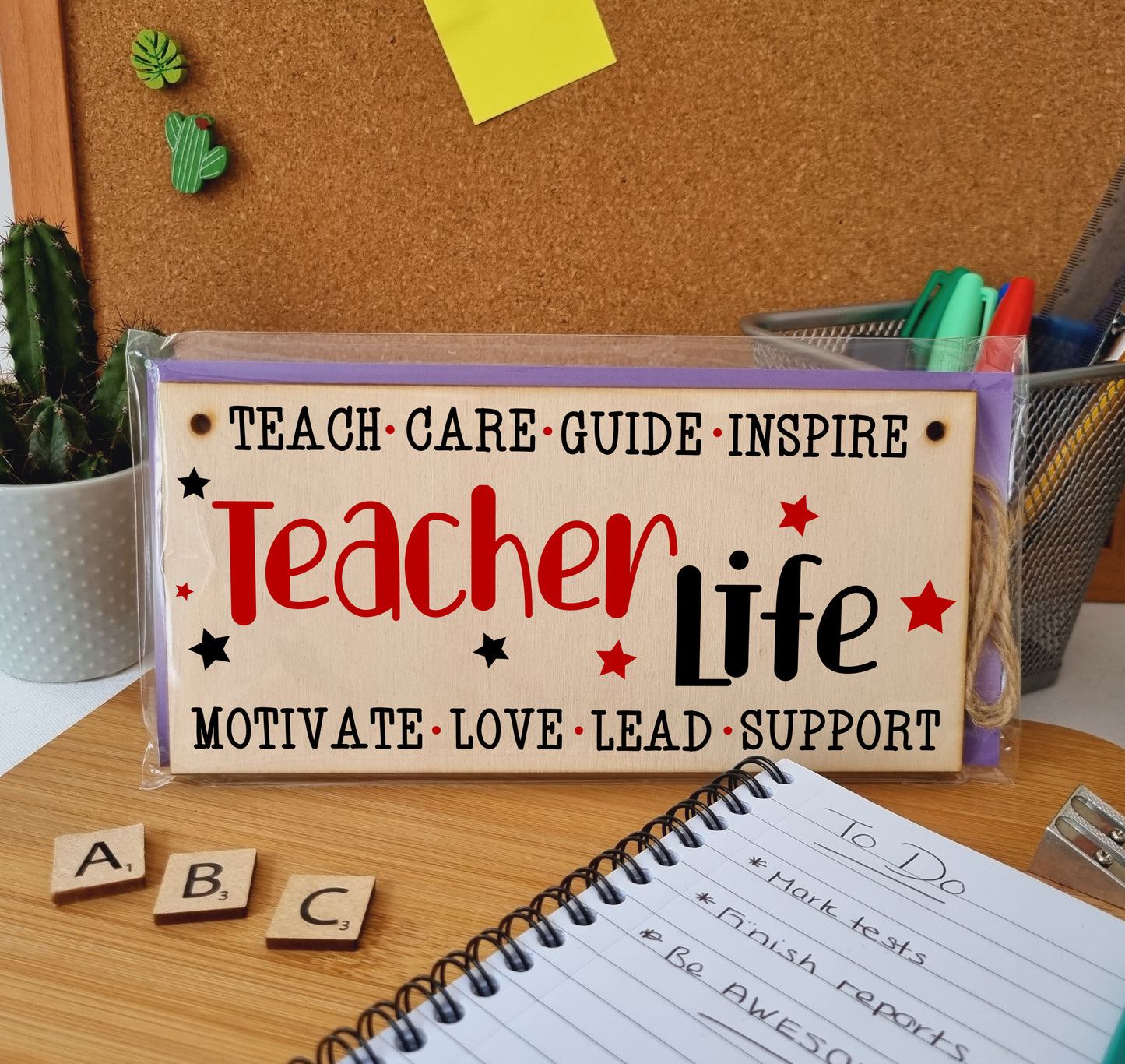 Teacher Life Love Support Guide Inspire Handmade Wooden Hanging Wall Plaque Gift Teacher Teaching Assistant End of Term