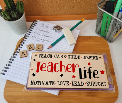 Teacher Life Love Support Guide Inspire Handmade Wooden Hanging Wall Plaque Gift Teacher Teaching Assistant End of Term