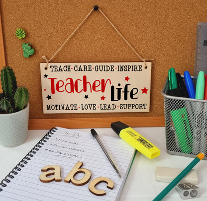 Teacher Life Love Support Guide Inspire Handmade Wooden Hanging Wall Plaque Gift Teacher Teaching Assistant End of Term