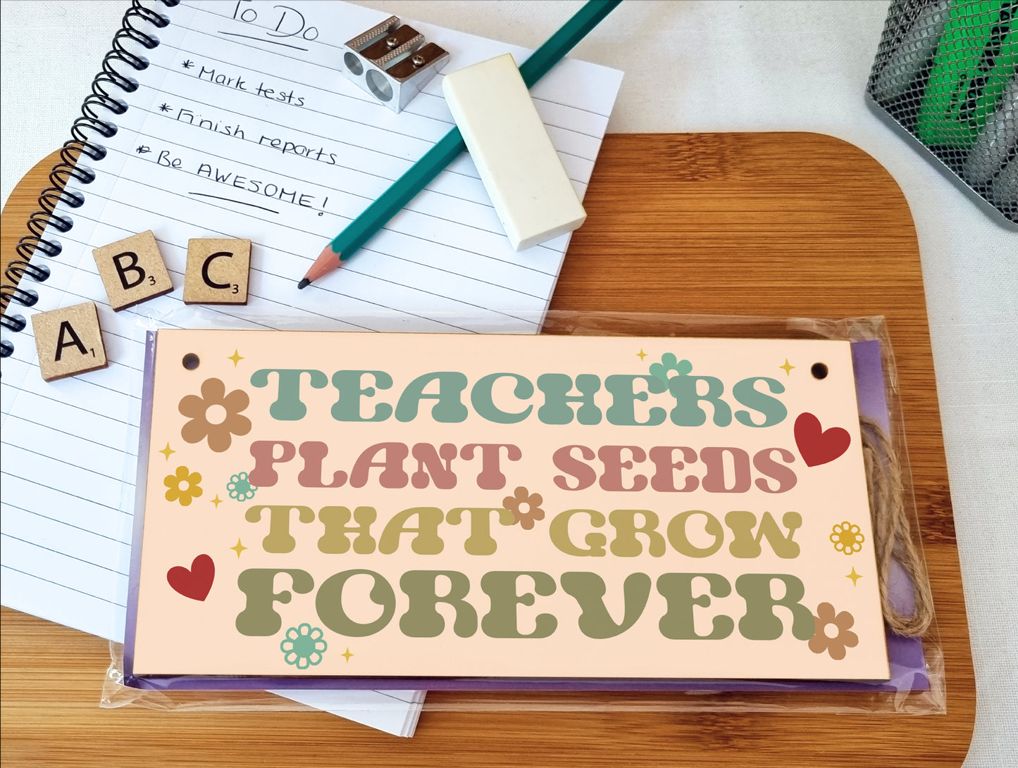 Teachers Plant Seeds Knowledge Grow Forever Handmade Wooden Hanging Plaque Gift Teacher Teaching Assistant End of Term