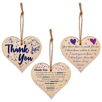 Set of 3 Hanging Decorations Wooden Hearts Thank You Gift Card Teacher | You Have Done So Much | Guiding Supporting Inspiration