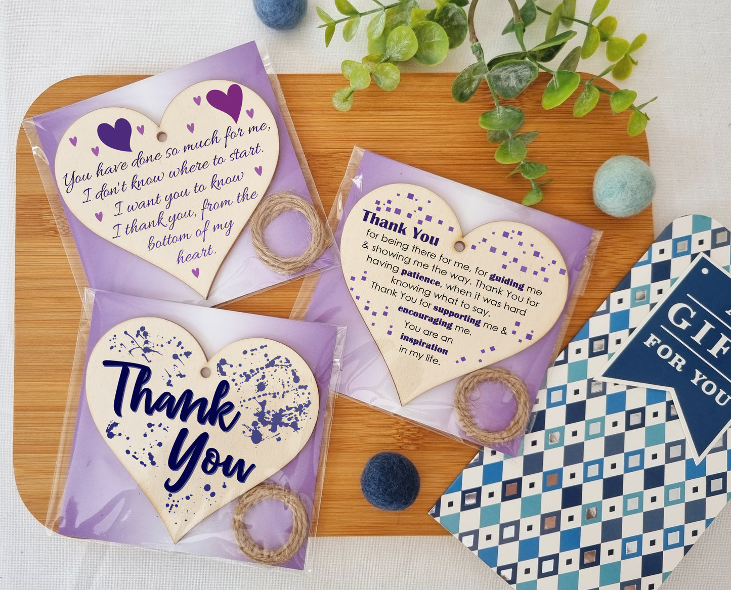 Set of 3 Hanging Decorations Wooden Hearts Thank You Gift Card Teacher | You Have Done So Much | Guiding Supporting Inspiration