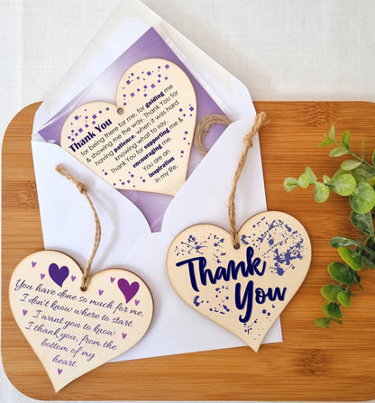 Set of 3 Hanging Decorations Wooden Hearts Thank You Gift Card Teacher | You Have Done So Much | Guiding Supporting Inspiration