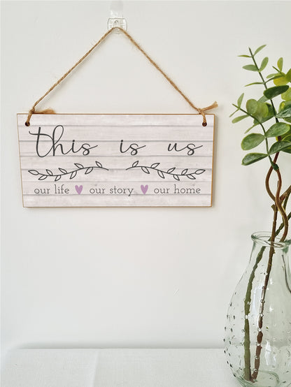 Handmade Wooden Hanging Wall Plaque This Is Us Our Life Our Story Our Home Sentimental Decorative Sign Family