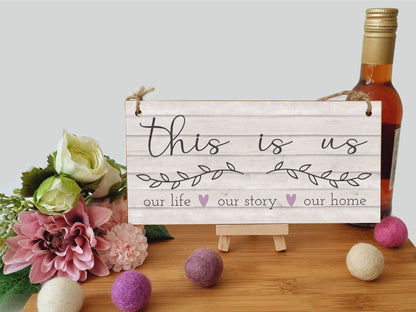 Handmade Wooden Hanging Wall Plaque This Is Us Our Life Our Story Our Home Sentimental Decorative Sign Family