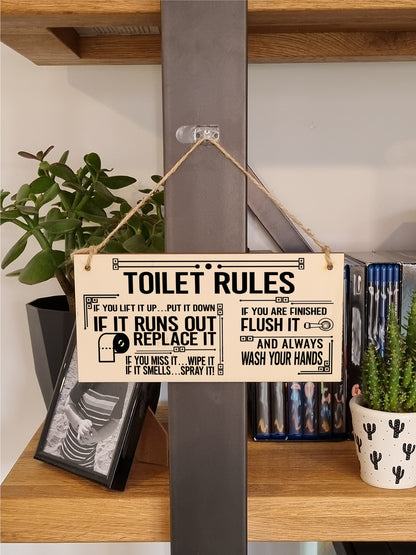 Toilet Rules Funny Novelty Handmade Wooden Hanging Wall Plaque Gift Bathroom Loo Sign Home Decoration