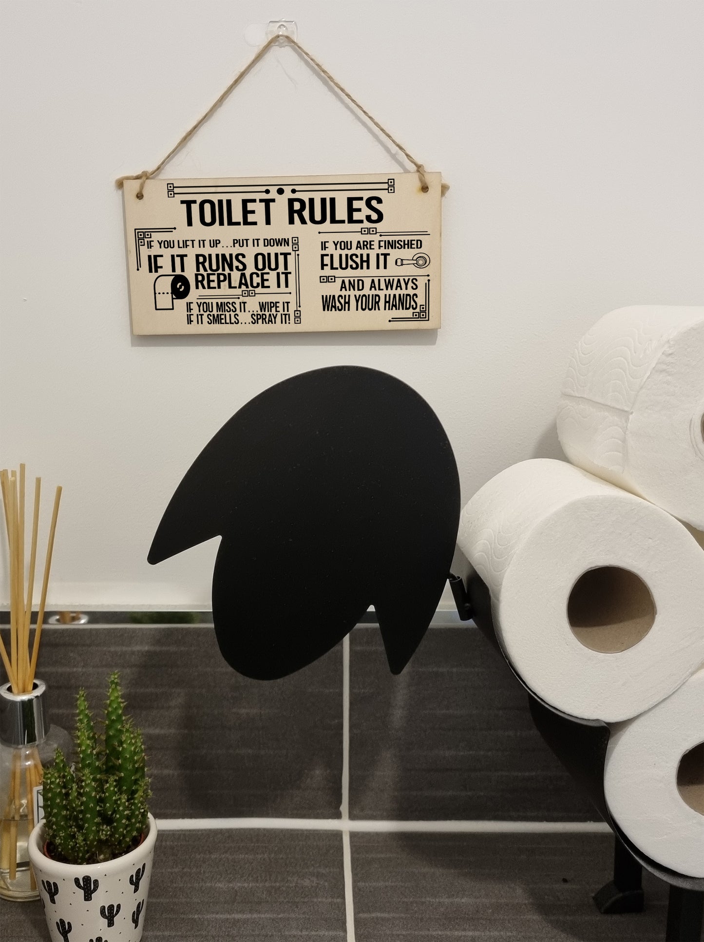 Toilet Rules Funny Novelty Handmade Wooden Hanging Wall Plaque Gift Bathroom Loo Sign Home Decoration