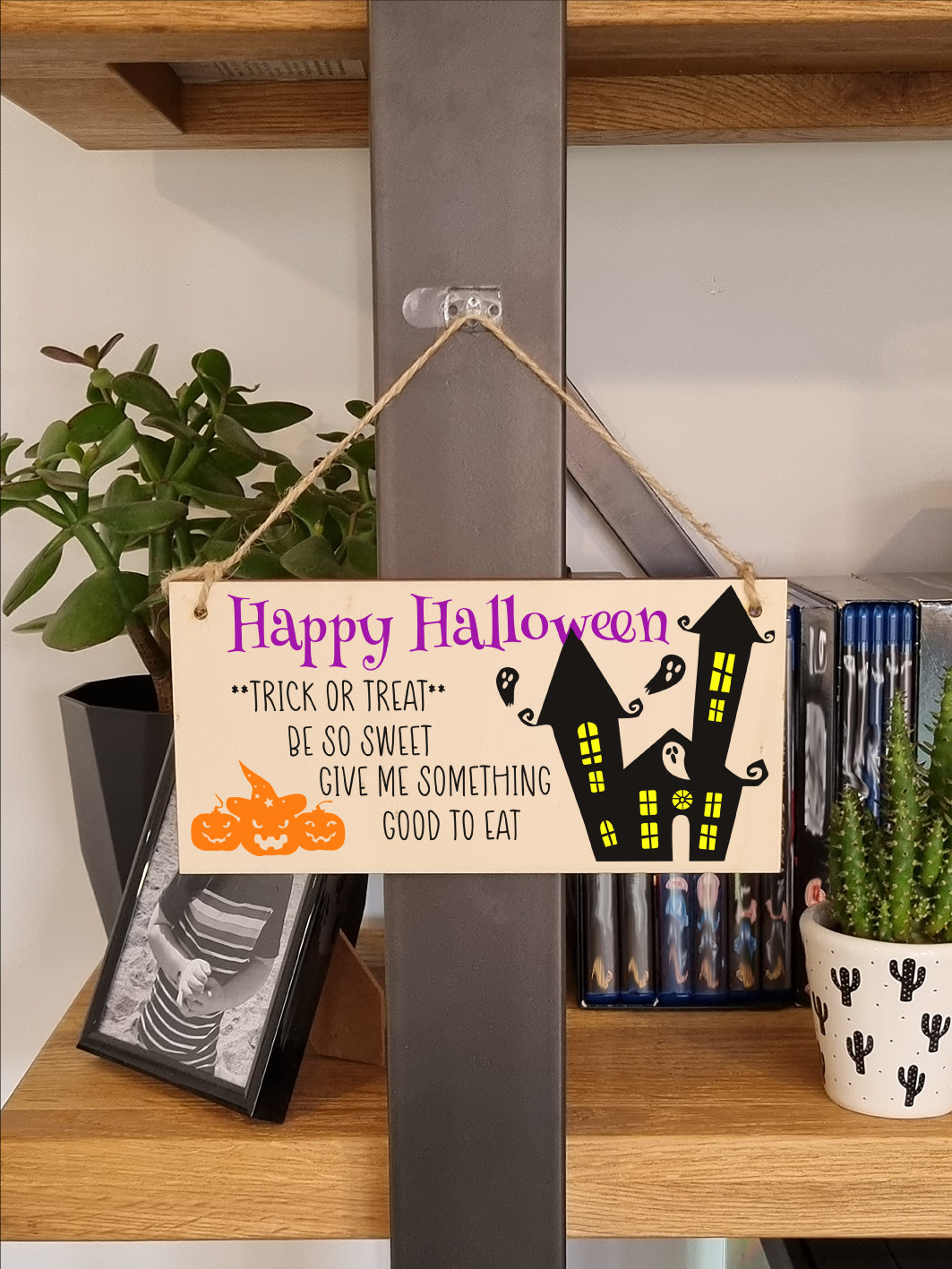 Happy Halloween Treats Sweets Spooky Fun Decorative Sign Handmade Wooden Hanging Wall Plaque Gift Hallway Home Décor