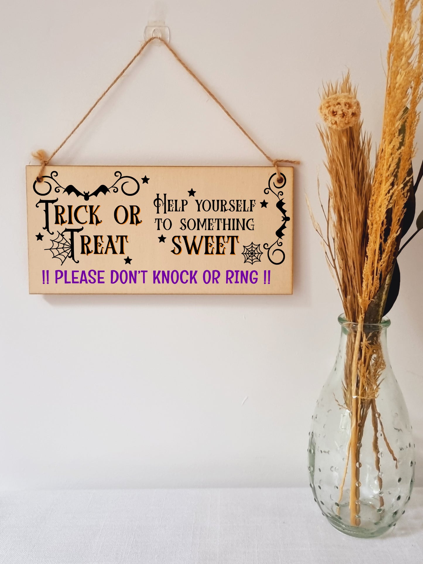 No Trick or Treaters But Don't Knock or Ring Halloween Do Not Disturb Sign Handmade Wooden Hanging Wall Plaque Gift Hallway Home Décor