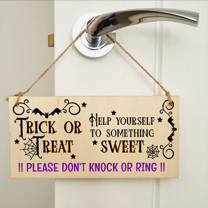 No Trick or Treaters But Don't Knock or Ring Halloween Do Not Disturb Sign Handmade Wooden Hanging Wall Plaque Gift Hallway Home Décor