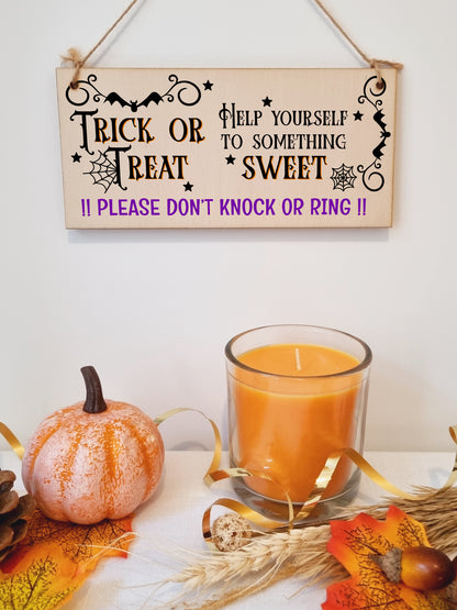 No Trick or Treaters But Don't Knock or Ring Halloween Do Not Disturb Sign Handmade Wooden Hanging Wall Plaque Gift Hallway Home Décor