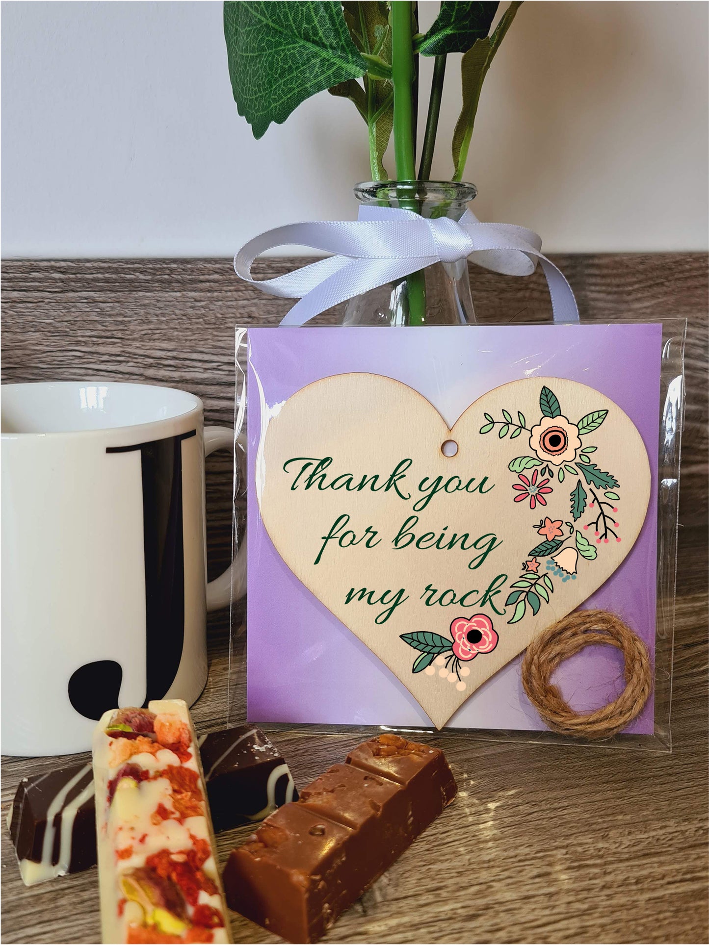 Handmade Wooden Hanging Heart Plaque Gift for Someone Special Thoughtful Thank you Keepsake Card Alternative