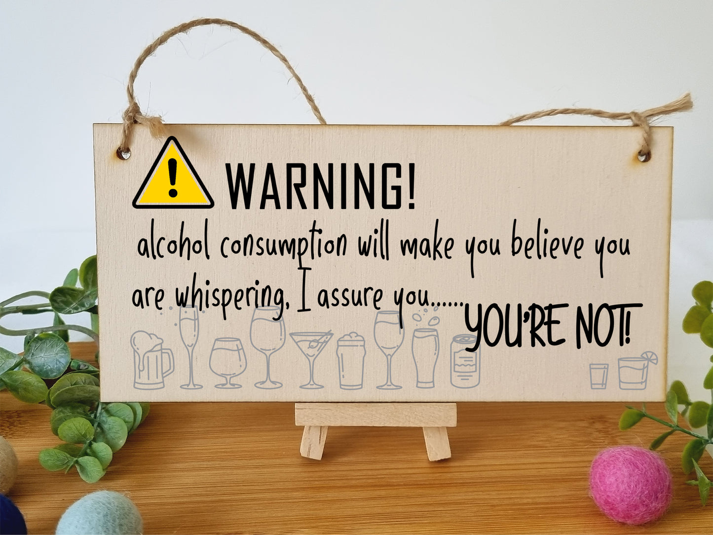 Handmade Wooden Hanging Wall Plaque Warning Alcohol Make You Think You Are Whispering Rude Funny Sign Home Bar