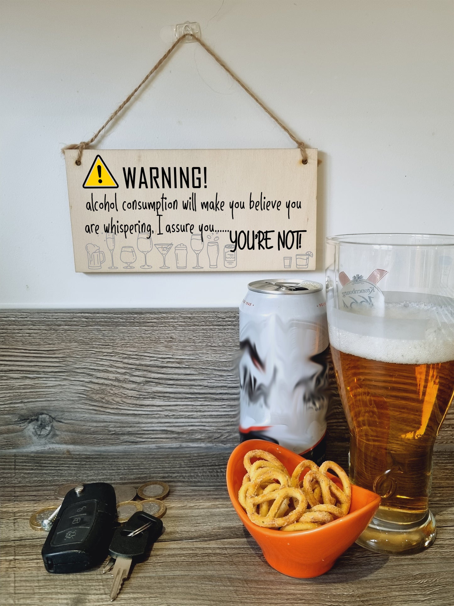 Handmade Wooden Hanging Wall Plaque Warning Alcohol Make You Think You Are Whispering Rude Funny Sign Home Bar