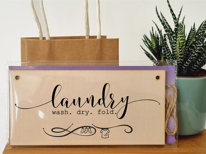 Handmade Wooden Hanging Wall Plaque Laundry Wash Dry Fold Funny Washing Decorative Sign for Utility Room