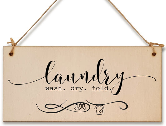 Handmade Wooden Hanging Wall Plaque Laundry Wash Dry Fold Funny Washing Decorative Sign for Utility Room