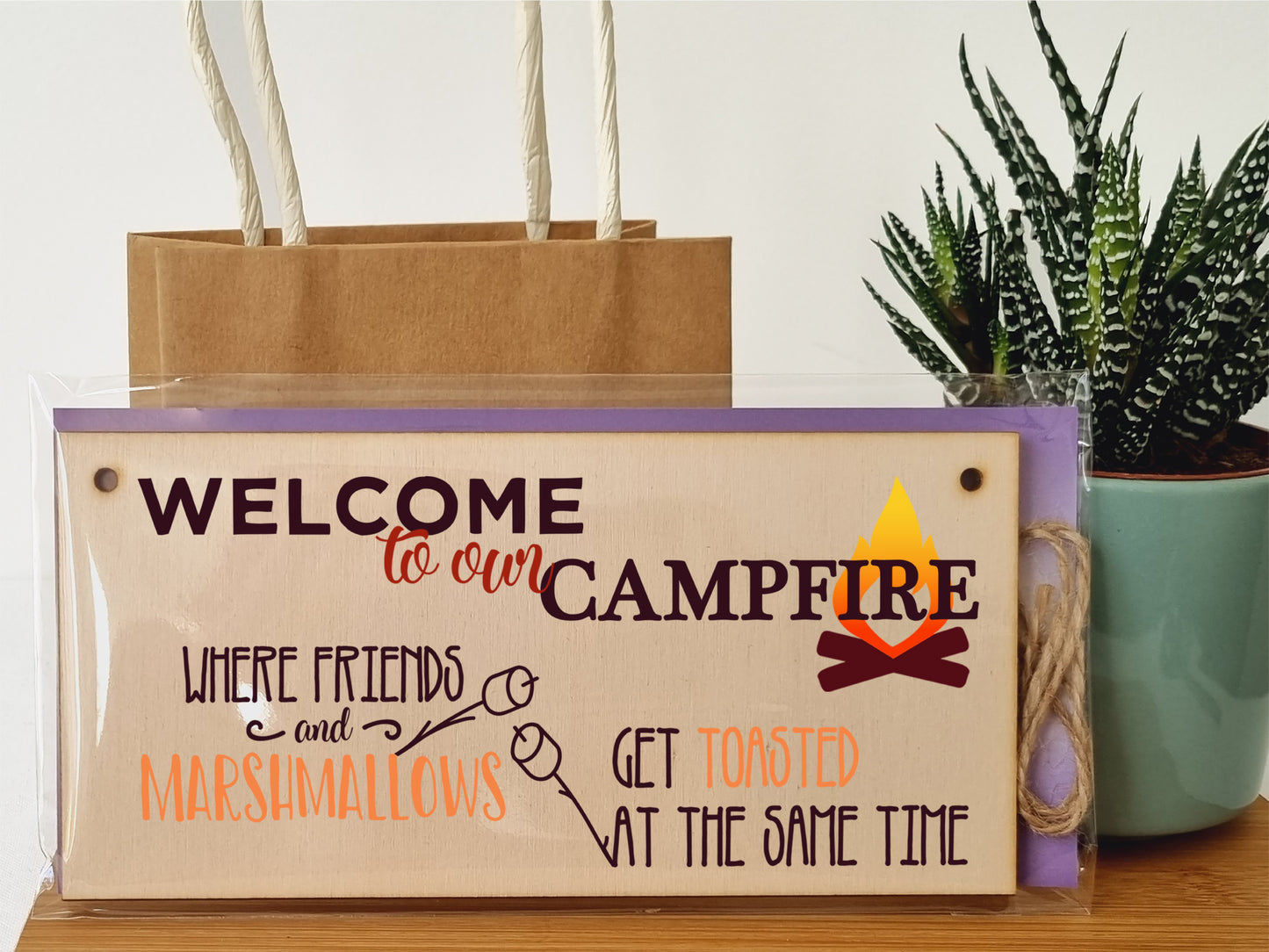 Handmade Wooden Hanging Wall Plaque Welcome to our Campfire Friends Roasted Funny Camping Tent Adventure Sign