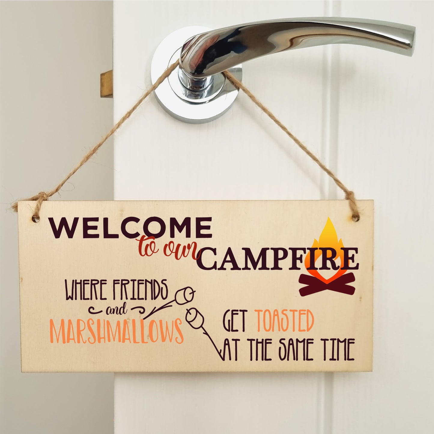 Handmade Wooden Hanging Wall Plaque Welcome to our Campfire Friends Roasted Funny Camping Tent Adventure Sign