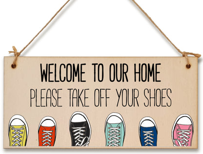 Handmade Wooden Hanging Wall Plaque Welcome Home Please Take Off Your Shoes Sign to Hang at the Front Door