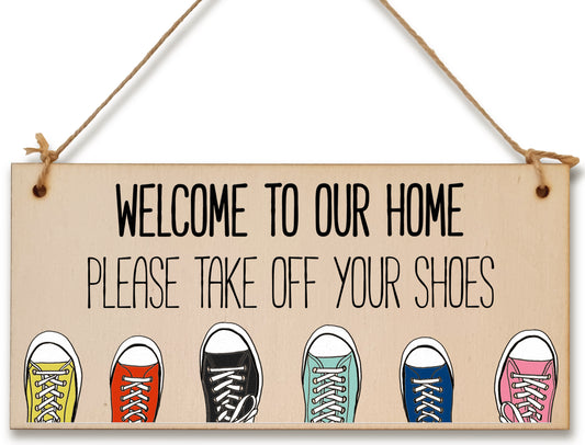 Handmade Wooden Hanging Wall Plaque Welcome Home Please Take Off Your Shoes Sign to Hang at the Front Door