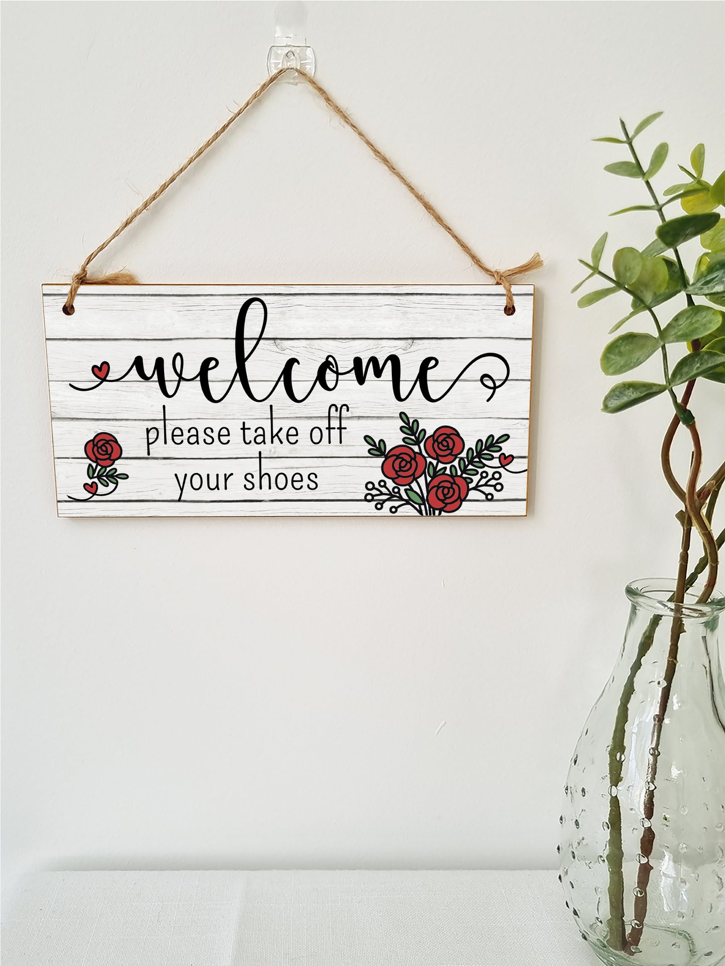 Handmade Wooden Hanging Wall Plaque Welcome Please Take Off Shoes Decorative Sign Family Home Hallway