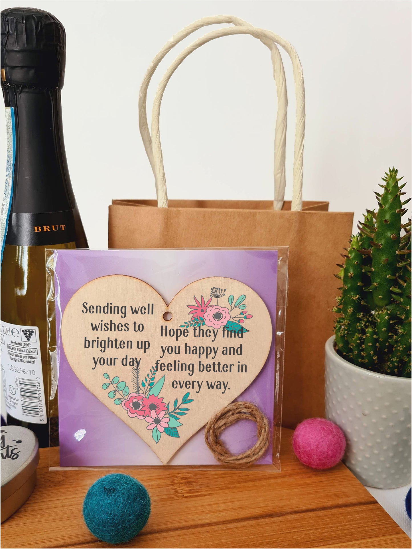 Handmade Wooden Hanging Heart Plaque Gift to Say Sorry Commiserations Sympathy Card Alternative
