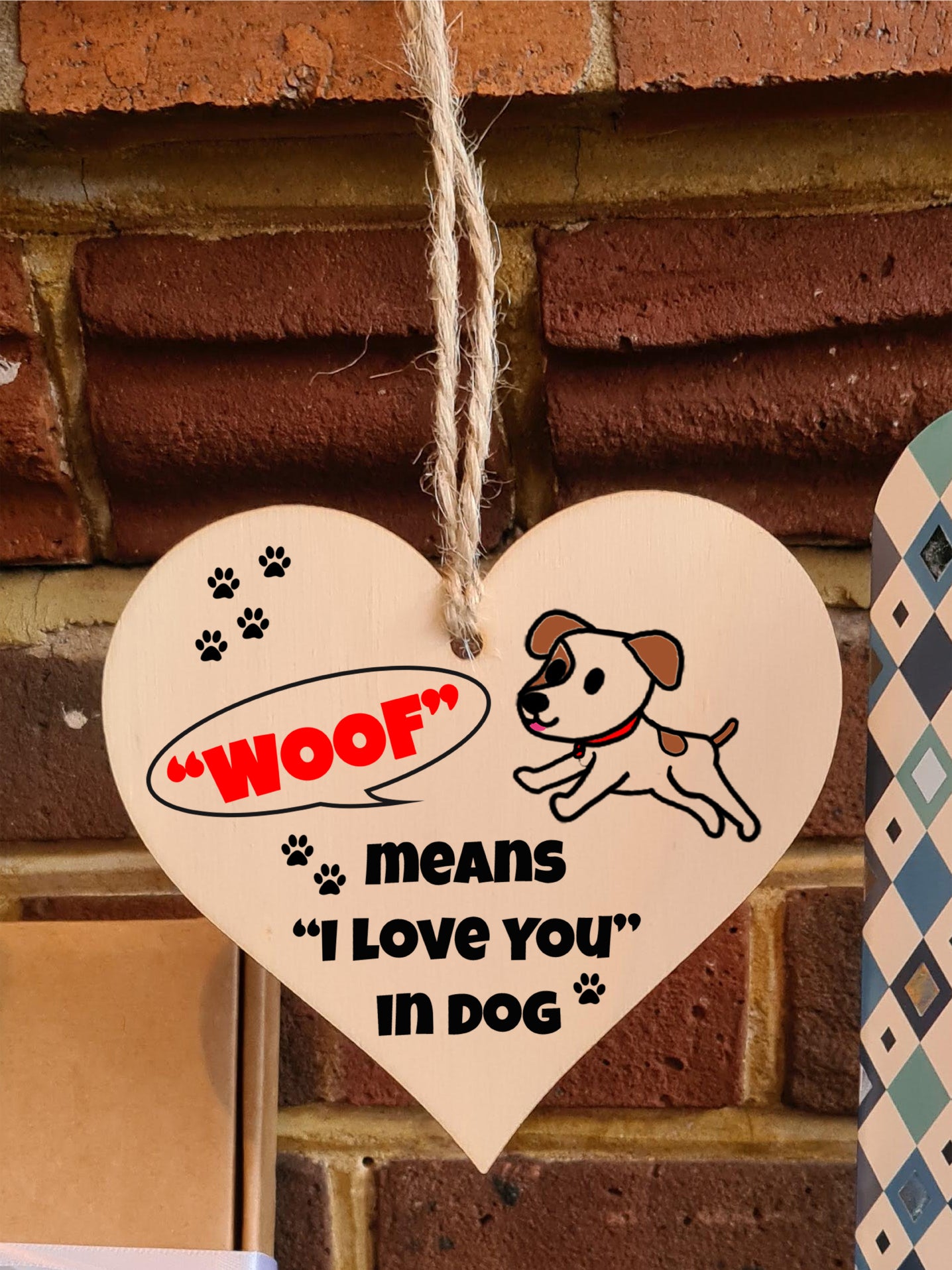 Handmade Wooden Hanging Heart Plaque Gift for Someone Special Dog Novelty Keepsake Mum and Dad from Kids