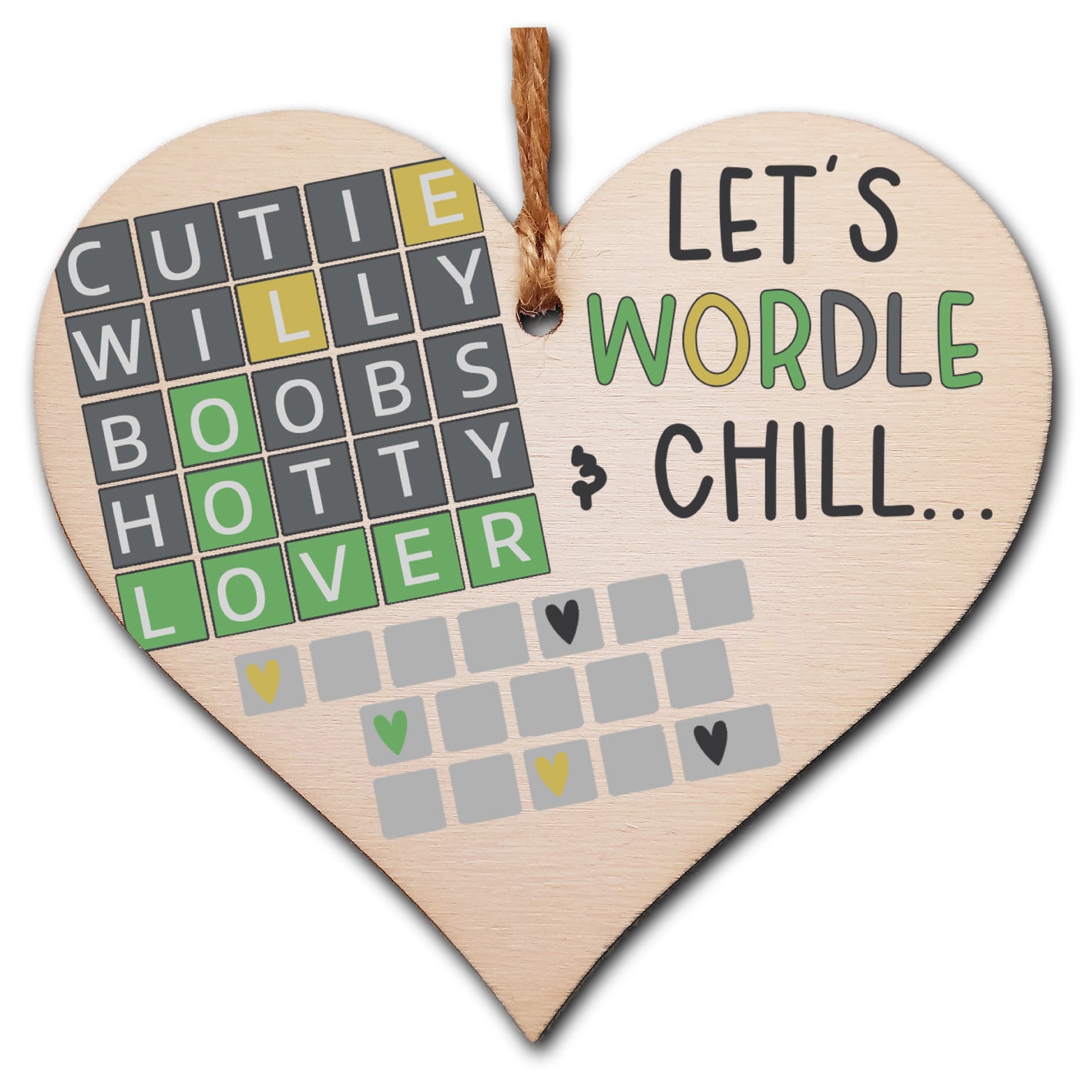 Handmade Wooden Hanging Heart Plaque Gift Lets Wordle and Chill Funny Rude Play on Words Boyfriend Girlfriend