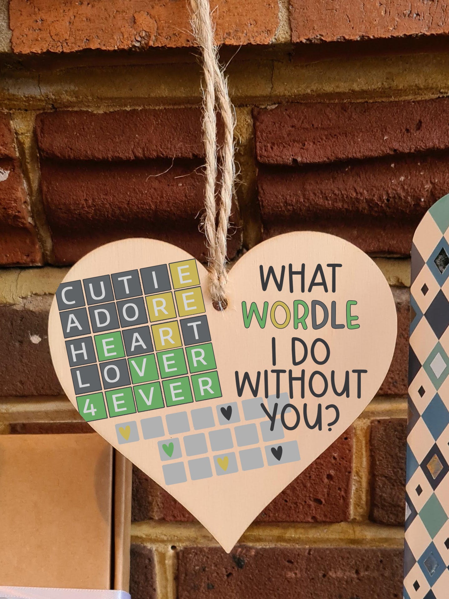 Handmade Wooden Hanging Heart Plaque Gift What Would I Do Without You Wordle Funny Cute Play on Words