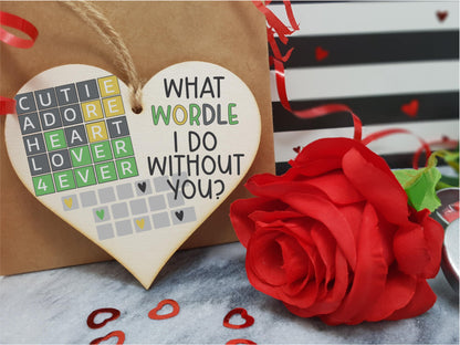 Handmade Wooden Hanging Heart Plaque Gift What Would I Do Without You Wordle Funny Cute Play on Words