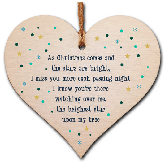 Handmade Wooden Hanging Heart Plaque Gift Christmas Comes Miss You Brightest Star Bereavement In Memory Keepsake Wall Hanger
