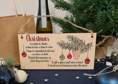 Christmas Time to Share Remember Loved Ones Sympathy Remembrance Decorative Sign Handmade Wooden Hanging Wall Plaque Gift
