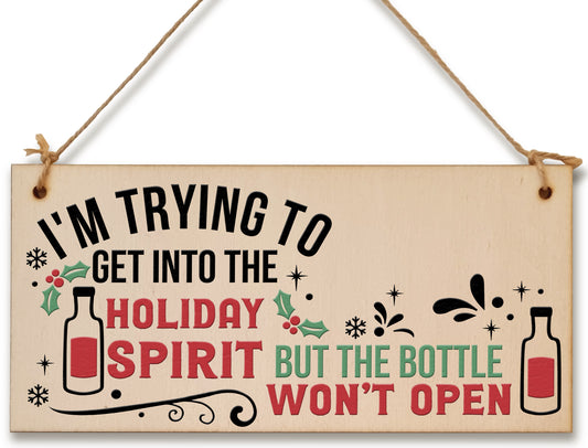 Get into the Christmas Spirit Funny Novelty Boozy Xmas Sign Handmade Wooden Hanging Wall Plaque Gift for Kitchen