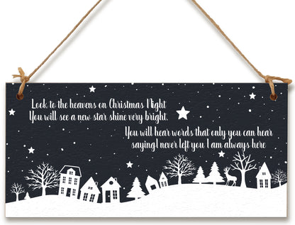 Look to the Heavens Star Shine Bright Remember Loved Ones at Christmas Sympathy Sign Handmade Wooden Hanging Wall Plaque Gift