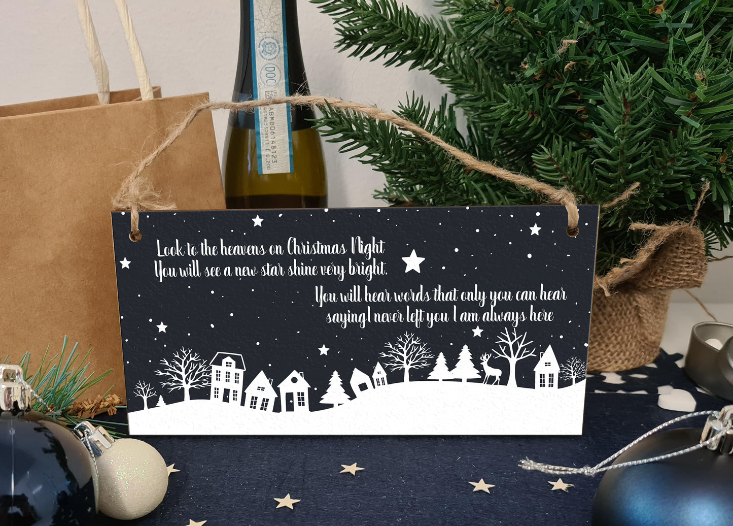 Look to the Heavens Star Shine Bright Remember Loved Ones at Christmas Sympathy Sign Handmade Wooden Hanging Wall Plaque Gift