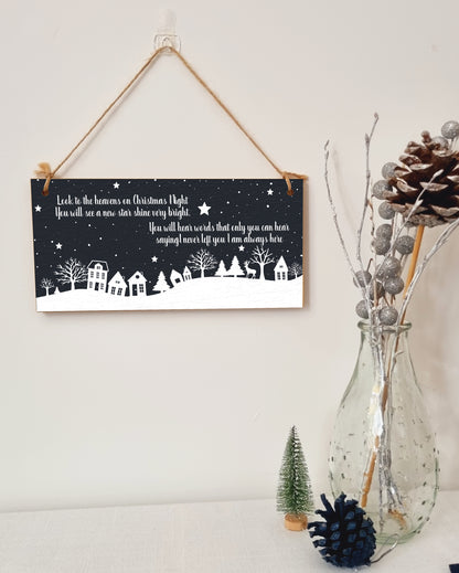 Look to the Heavens Star Shine Bright Remember Loved Ones at Christmas Sympathy Sign Handmade Wooden Hanging Wall Plaque Gift