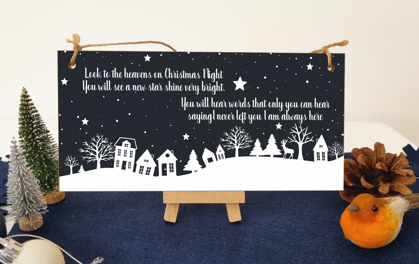 Look to the Heavens Star Shine Bright Remember Loved Ones at Christmas Sympathy Sign Handmade Wooden Hanging Wall Plaque Gift