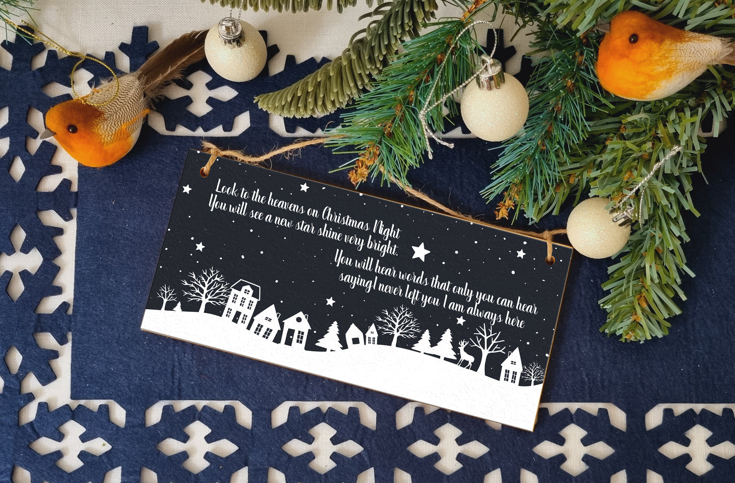 Look to the Heavens Star Shine Bright Remember Loved Ones at Christmas Sympathy Sign Handmade Wooden Hanging Wall Plaque Gift