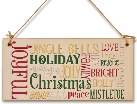 Christmas Joyful Mistletoe Word Art Decorative Xmas Sign Handmade Wooden Hanging Wall Plaque Gift Home Decoration