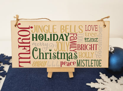 Christmas Joyful Mistletoe Word Art Decorative Xmas Sign Handmade Wooden Hanging Wall Plaque Gift Home Decoration